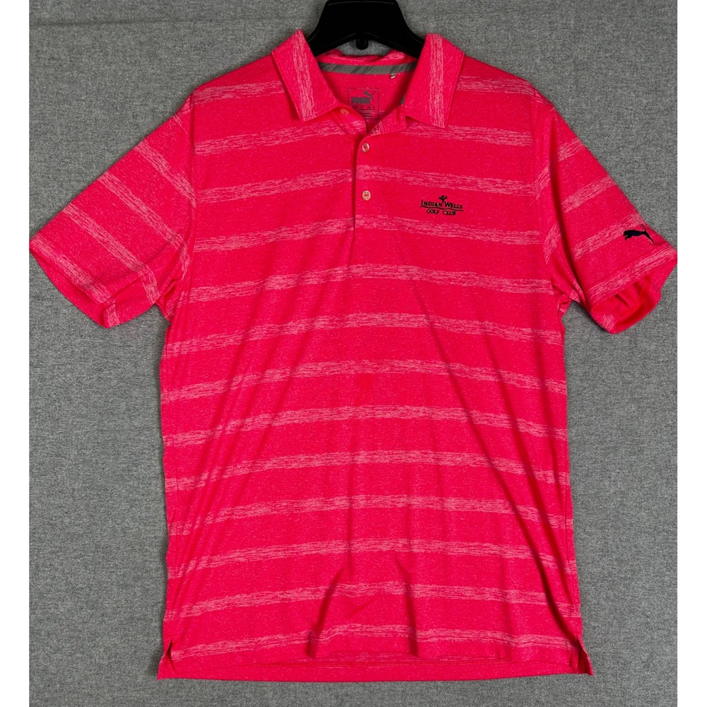 Indian Wells Golf Club Polo Shirt Mens XL Bright Pink Puma Striped Short Sleeve